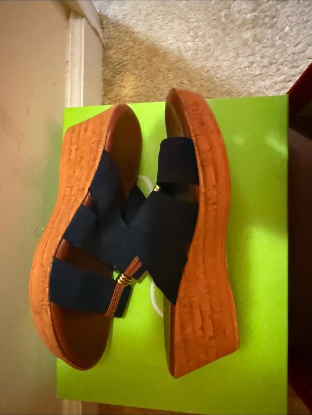 Italian Sheomakers Navy Cross-Strap Leather Slide Sandals